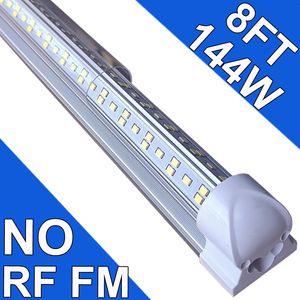 NO-RF RM 8FT 144W LEDショップランプT8 Vシェイプ6500Kクードホワイト、T10 T12ガレージプラグアンドプレイクリアカバー、T8 LEDチューブライト高出力ワークベンチキャビネットUSASTOCK