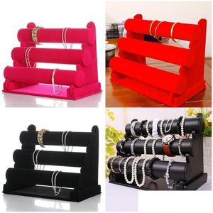 Jewelry Stand Black Veet 3-Tier Bracelet Watch Bangle Display Holder Storage Necklace Drop Delivery Dh1Nr