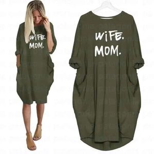 Fru mamma sommarklänningar avslappnad kvinnor mode rund hals t shirt lång ärm sundress smal sexig klänning plus storlek s-5xl 745 745