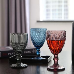와인 잔 240ml 300ml 4colors 유럽 스타일 엠보싱 스테인드 글라스 와인 램프 두꺼운 고블릿