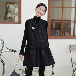 Autumn Line Sleeveless Tweed Vestidos Korean Elegant Office Lady Neck Small Fragrance Vest Dress Women's Clothing 240124