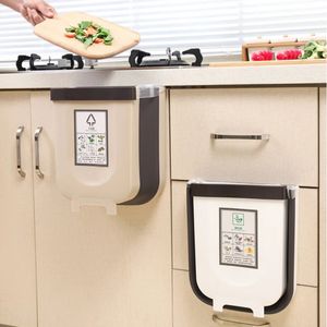 9L Folding Waste Bin Kitchen Cabinet Door Hanging Trash Can Wall Mounted Trashcan for Bathroom Toilet Garbage Storage WJ40911 240119