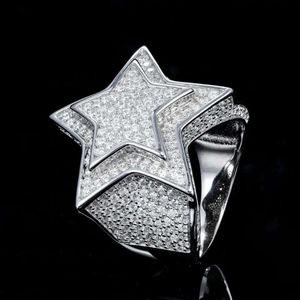 Özelleştirilmiş Lüks Tasarım 925 STERLING Gümüş Yüzük VVS Moissanite Hip Hop Buzlu Yıldız Yüzüğü Gerçek 14K Gold Men Star Ring