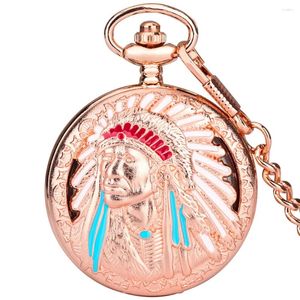 Relógios de bolso moda rosa ouro relógio liga cacique padrão pingente relógio para homens feminino clássico quartzo corrente hora lembranças
