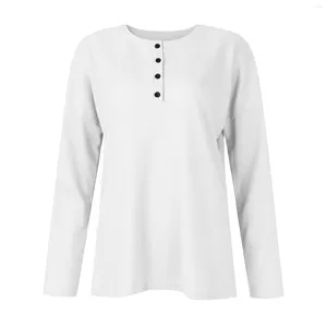 Kvinnors T-skjortor Fashion V-ringning Pullover-knapp långärmad solid färg Slim Top Polo Neck Shirt Things for Women Tee
