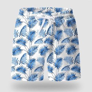 Shorts masculinos Mens Fashion Board Juventude Folhas Impressão Cordão Cintura Elástica Troncos Praia Férias Calças Casuais