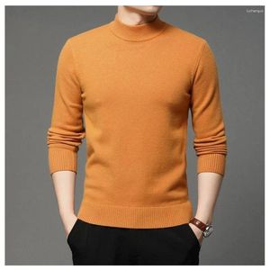 Męskie swetry 2024 Spring i jesień pół szyi pullover solidny kolorowy kombinacja swobodna moda elegancki sweter dojeżdżający do pracy długie rękaw