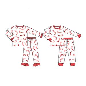 Tasarım Noel tarzı kardeş ve kız kardeşi pijama set erkek ve kızlar uzun pantolon uzun kollu pijama set şeker kamışı desen 240122