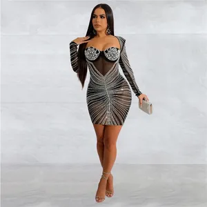 Casual Dresses Women's Autumn Clothes-Selling Long-Sleeved V-Neck Fashion Sexy Temperament Tight Passning Dinner Dame Dress