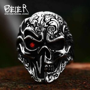 Band Rings BEIER New Design Stainless Steel Skull Ring Cool Biker Jewelry Movie Fashion Punk High Quality Jewelry Wholesale Gift 240125