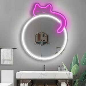 LED Neon znak Kawaii leniwy kot Neon Light Znak anime kreskówka lustro neonowe światło do dekoracji domowej makijażu lustra lampa lampa świąteczna dekoracje YQ240126