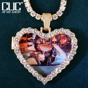 Heart Love Shape Po Custom Pendant Make Memory Picture Hip Hop Necklace Chain for Men Women Jewelry 240119