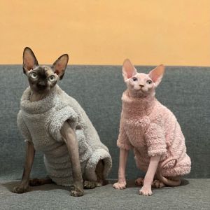 Moletons roupas de gato inverno grosso quente quentes sem cabelo macacão barriga de colarinho alto suéter de gato esfinge capuz de gato