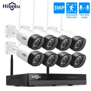 Hiseeu 3-мегапиксельная беспроводная система видеонаблюдения, 2-стороннее аудио для 1536P 1080P, 2-мегапиксельная IP-камера, уличная система безопасности, комплекты видеонаблюдения ZZ