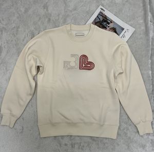 Beige Heart Embroidered Cotton Comfortable Casual Crew-neck Hoodie