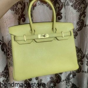 of Women One Platinum Handbag Hardware Is Not Chicken Yellow Inside and Outside Full Leather 28cm Handbag