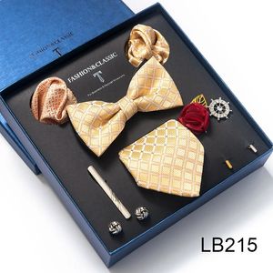 Varumärkes presentförpackning Nuttie Woven Bow Tie Handkulchief Pocket Squares Cufflink Set Clipe Box Paisley Fit Wedding 240119