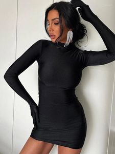 Casual Dresses Fashion O-Neck Slim Bodycon Finger Long Sleeve Pullover Mini Dress 2024 Black Purple Night Club Party Clothes