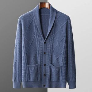 Maglioni da uomo 2024 Giacca cardigan in lana merino Autunno e inverno Maglione con scollo a V allentato a prova di freddo addensato a prova di freddo