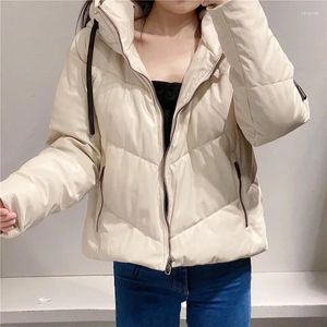 Women's Trench Coats Black/Beige Oversized Warm Overcoat Style Loose Hooded Coat Fashion Zipper Pocket PU Leather Winter Women Jacket Parkas