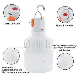 실외 USB 충전식 LED 램프 전구 높은 밝기 비상 조명 훅업 캠핑 낚시 휴대용 랜턴 야간 조명