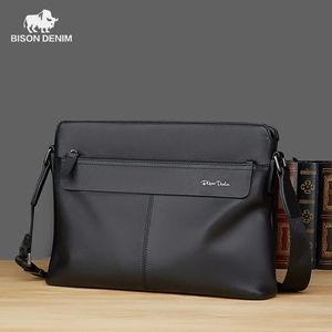 Bison denim couro genuíno dos homens bolsa de ombro alta qualidade crossbody para negócios mensageiro sacos 240119