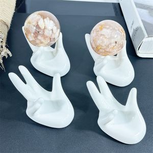 Ceramics Hand White Crystal Holder Quartz Crystals Sphere Balls Holder Ceramic Stand Base For Home Decoration Home Crystal Creative Gift Holiday Gift