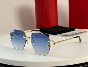 Randloze zonnebril Gouden Frame Blauw Gradiënt Heren Designer Bril Sonnenbrille Dames Shades Sunnies Gafas de sol UV400 Brillen met doos