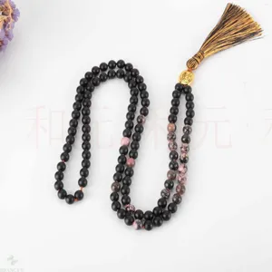 Pendants 8mm 108 Natural Mala Rose Quartz Black Obsidian Bead Necklace Relief Christmas Inspiration Blessing Cuff Beaded Healing Fancy