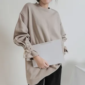 Kvinnors hoodies design chic tröjor fast färg långärmad bandage casual lös koreansk mode höst alla matchar kvinnor kläder 2024