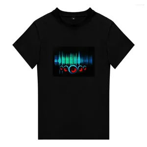 Herren-T-Shirts 2024, die blinkendes EL-Sound-aktiviertes T-Shirt mit individuell leuchtendem In-Dark-Panel für Musikpartys verkaufen