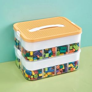 2 Layer Kids Building Blocks Storage Box Adjustable LegoCompatible Container Plastic with Handle Grid Toy Organizer 240125