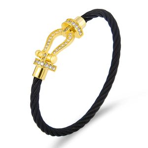 Luxury Fashion Designer Armband Horseshoe Buckle Diamond Encrusted Leather Strap Armband Unisex Pararmband Högkvalitativt designer smycken