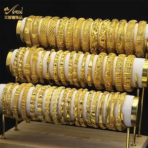 ANIID Dubai Gold Plated Bangles For Women Luxury Indian African Hard Bracelets Charm Wedding Ethiopian Arabic Jewelry Wholesale 240122