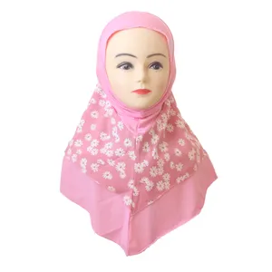 Ethnic Clothing Printed 7-12 Years Old Muslim Girls Hijab Pull On Amira Islamic Scarf Head Wrap Students Headscarf Turban Caps Bonnet