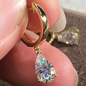 Charm 14k Yellow Gold Women Drop Clip Hoop Earrings Moissanite Diamonds 0.5 1 2 Carat Water Drop Wedding Party Engagement Anniversary