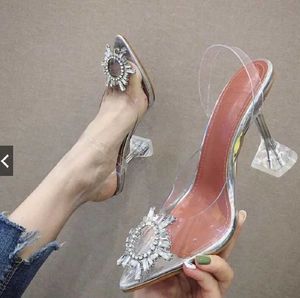 Sandals Transparent PVC Sandals Women Pointed Clear Crystal Cup High Heel Stilettos Sexy Pumps Summer Shoes Peep Toe Women Pumps Size 43 J240126