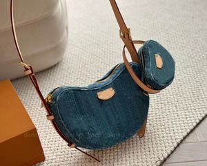 Kvinnors axel crossbody väskor designer handväskor nya croissant handväska mini handväska kompositpåse hobo halvmån lyx damer totes denim blå