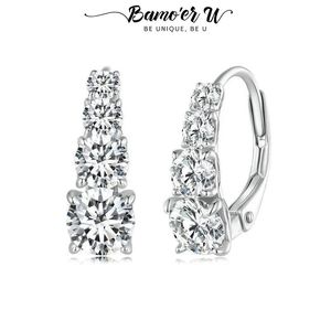 Earrings Bamoer U Spring Moissanite Huggie Hoop Earrings 4 Stones Unique Gradient Size D Color S925 Luxurious Wedding Jewelry Gift