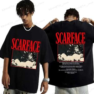 남자 티셔츠 힙합 영화 Scarface Tony Montana 그래픽 티셔츠 남성 패션 록 의류 T 셔츠 남성 빈티지 대형 티셔츠 유니슬-t240126