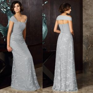 Fulllace Mother Of The Bride Dresses Grey Off Shoulder A Line Lace Mother's Dresses Chiffon Mother of Groom Gowns Wedding Guest Gown AMM040