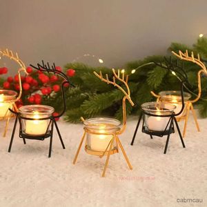 2st Candle Holders Reindeer Candlestick Tea Light Deer Metal Iron Candle Holders To Christmas Wedding Home soffbord Dekor Nyår Noel Gift