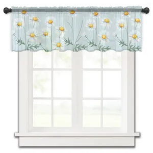 Curtain Small Fresh Daisy Flower Light Blue Window Tulle Sheer Short Bedroom Living Room Home Decor Voile Drapes