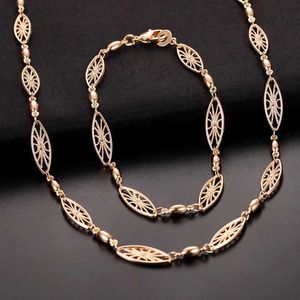 Bangle 2 Style Fashion Womens 585 Rose Gold Color Curb Link Plant Curb Flowers Necklace Bracelet Jewelry Sets 240125