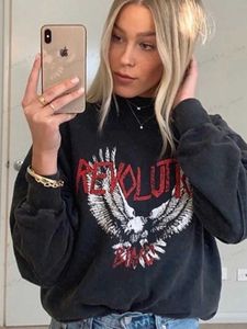 Erkek Hoodies Sweatshirts Eagle Mektup Baskı Sweatshirts Kadın 2022 Bahar Yarım Yatak Pamuk Hoodies Femme Sıradan Vintage Rock Yabani Külep Üstleri T240126