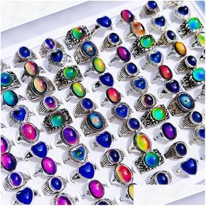 Cluster Rings 20/30Pcs/Lot Vintage Mood For Men And Women Mixed Design Temperature Control Color Changing Ring Jewelry Party Gift Dro Dhy1G