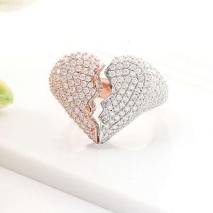 Redleaf smycken Anpassa hiphop 925 Silver Ring Moissanite 2 Tones Broken Heart Ring Men