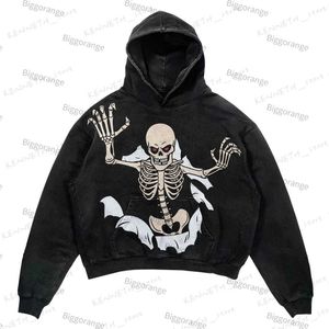 Erkek Hoodies Sweatshirts Bahar ve Sonbahar Moda Baskı Kafatası Sokak Hip-Hop Retro Hoodie Gevşek Sıradan Kazak Erkek ve Kadın Üstler Şeytan Killer Sweater T240126