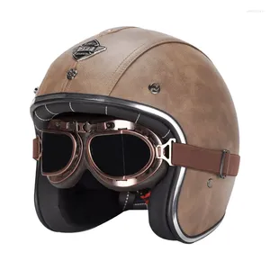 Motorradhelme Low Profile Vintage PU-Leder offenes Gesicht für Erwachsene Cafe Racer Helm Chopper Capacete mit freier Krempe