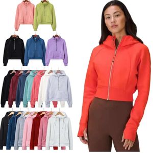 Designer Yoga Hoodie Scuba Half Zip Hoodie Full Zip Jacket Plus Velvet Autumn Hoodies med Pocket Outwear Overdimensionerad sport Wear Sweatshirt 359